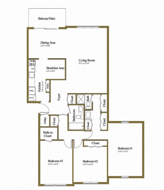 Charlesgate Apartments 3 Bedroom 3 Bathroom Floorplan  at Charlesgate Apartments, Maryland