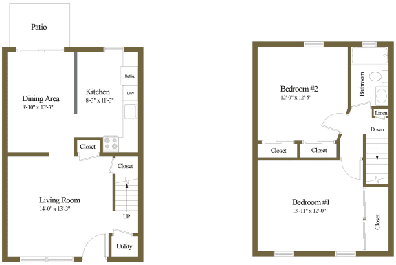 Colony Hill 1 Bedroom 1 Bathroom Townhome Floorplan&#xA0;at Colony Hill Apartments &amp; Townhomes, Baltimore