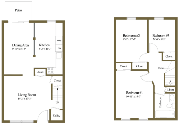 Colony Hill Apartments and Townhomes 3 Bedroom Floorplan