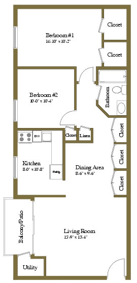 2 bedroom 1 bathroom Chancellor floor plan at Lawyers Hill Apartments in Elkridge MD at Lawyers Hill Apartments, Elkridge, MD, 21075