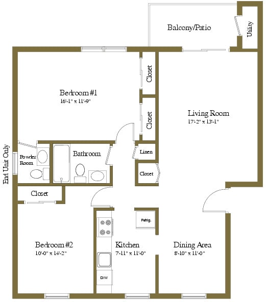 2 bedroom 1.5 bathroom style a floor plan at Liberty Gardens Apartments in Windsor Mill MD