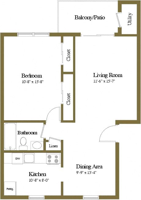 1 bedroom 1 bathroom floor plan at Rockdale Gardens Apartments in at Rockdale Gardens Apartments*, Baltimore