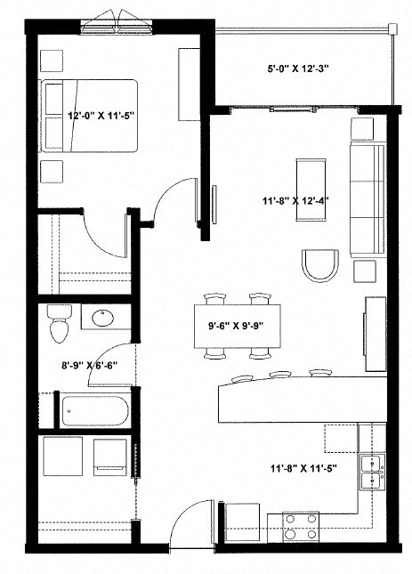 One Bedroom D Floor Plan at The Ideal, Madison, WI, 53715