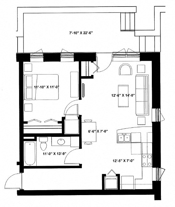 One Bedroom P3 Floor Plan at The Ideal, Madison, Wisconsin