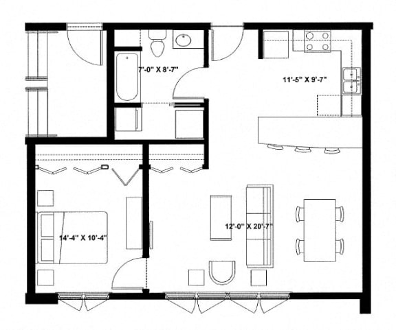 One Bedroom L Floor Plan at The Ideal, Madison