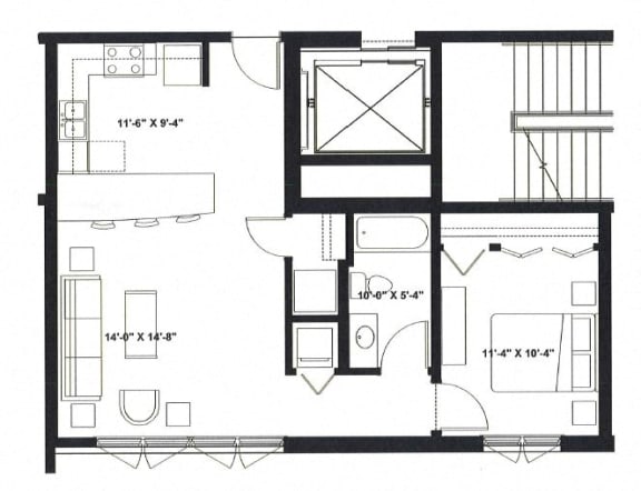 One Bedroom O Floor Plan at The Ideal, Wisconsin