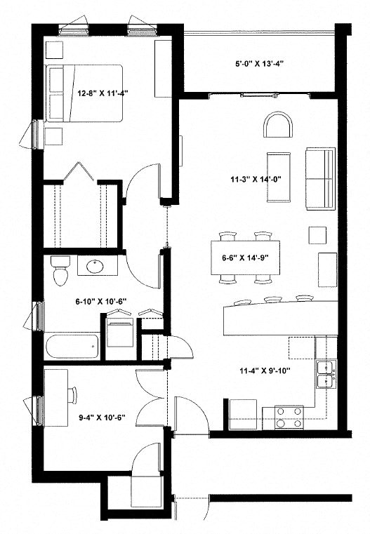 One Bedroom H Floor Plan at The Ideal, Madison, WI, 53715