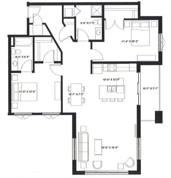 2 Bedroom 2 Bath Q Floor Plan at The Ideal, Madison, WI, 53715