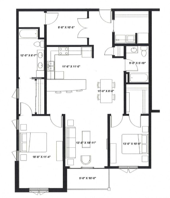 2 Bedroom 2 Bath R Floor Plan at The Ideal, Madison, WI