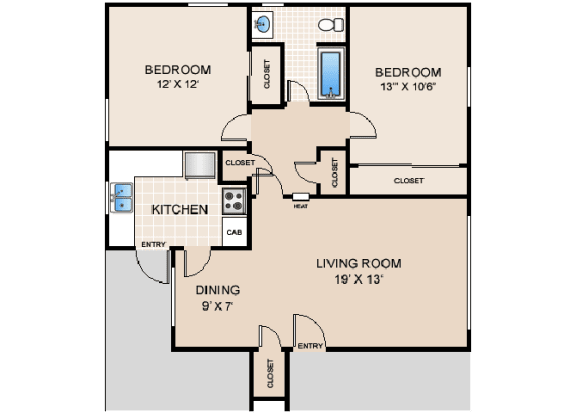 2 Bedroom Floor Plan 2 Bedroom Floor Plan at Gloria Homes Apartments, California, 90016