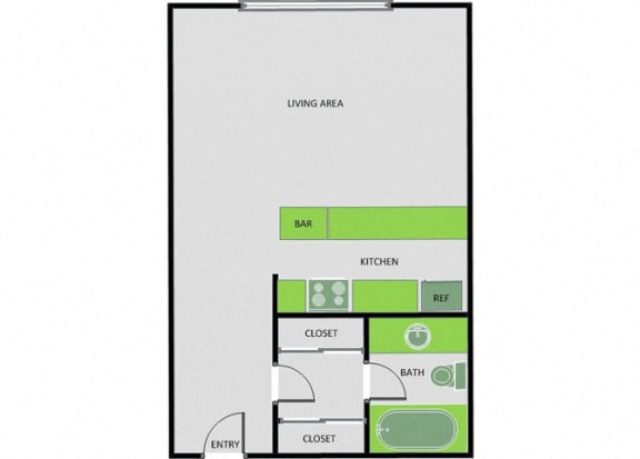 Studio Floor Plan at Parkview Terrace Apartments, Sherman Oaks, CA, 91423