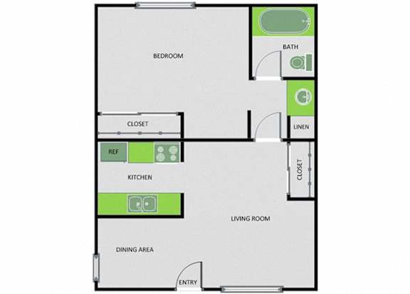 1 Bedroom Floor Plan at Parkview Terrace Apartments, California