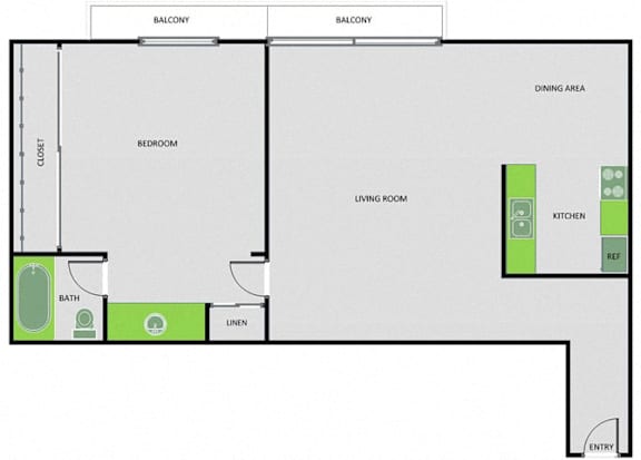 1 Bed Floor Plan at Parkview Terrace Apartments, Sherman Oaks, CA, 91423