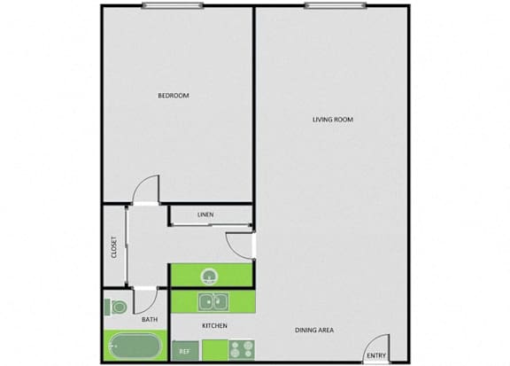 1 Bed 1 Bath Floor Plan at Parkview Terrace Apartments, Sherman Oaks, CA, 91423