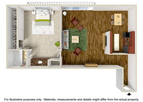 1 Bedroom 1 Bath Floor Plan at Parkview Terrace Apartments, Sherman Oaks, California