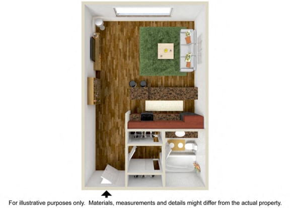 Studio Floor Plan at Parkview Terrace Apartments, Sherman Oaks