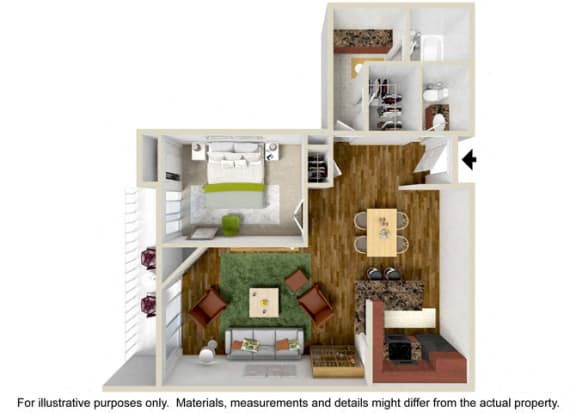 Floor Plan  a floor plan of a one bedroom apartment with a bathroom and a balcony
