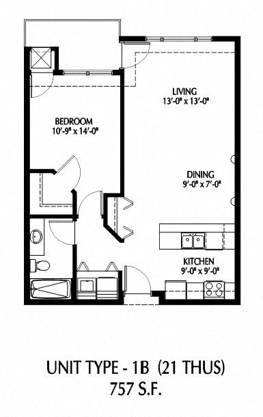 1BRM-B Floor Plan at 808 Berry Place, Saint Paul, 55114