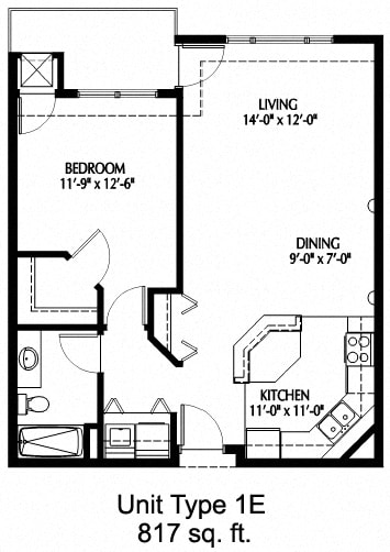 1BRM-E Floor Plan at 808 Berry Place, Saint Paul Minnesota