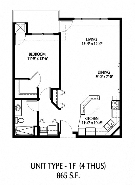 1BRM-F Floor Plan at 808 Berry Place, Saint Paul, 55114