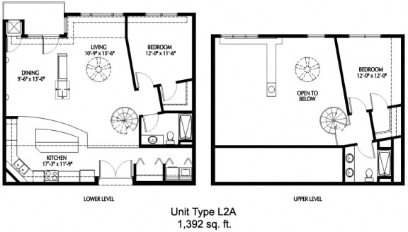 2BRM-LOFT-A Floor Plan at 808 Berry Place, Saint Paul, 55114