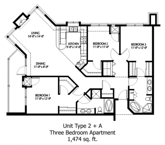 Three Bedroom floor plan at The Bluffs at Nine Mile Creek, Minnesota
