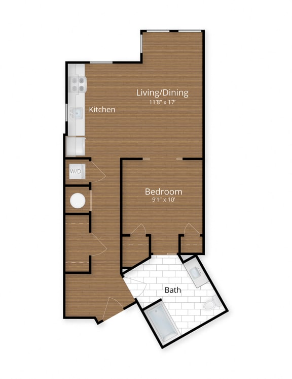 One Bedroom One Bath Floor Plan at 1600 Pennsylvania Avenue SE, Washington