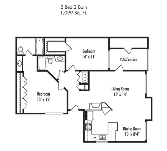 2 x 2 Floorplan at Canyon Villa Apartment Homes, Chula Vista, California