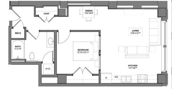 Floor Plan I_ZZ6 at Arcade Artist Apartments, St Louis, Missouri