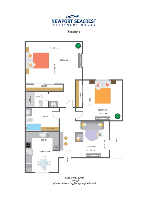 Newport Seacrest Apartments 2 Bedroom Apartment Floor Plan