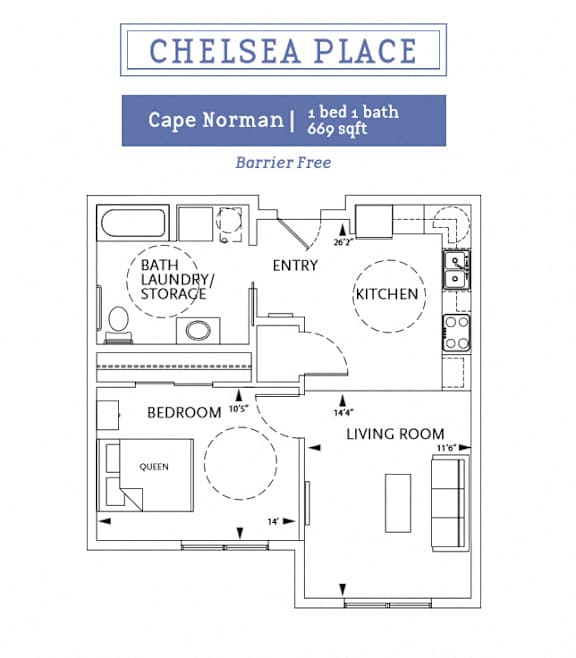 Chelsea Place - 1 Bedroom_Barrier Free - Cape Norman