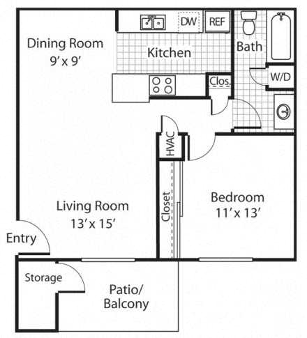 The Alexander_Santa Rosa CA_Floor Plan A1_One Bedroom One Bathroom