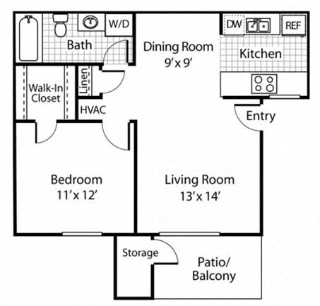 The Alexander_Santa Rosa CA_Floor Plan A2_One Bedroom One Bathroom