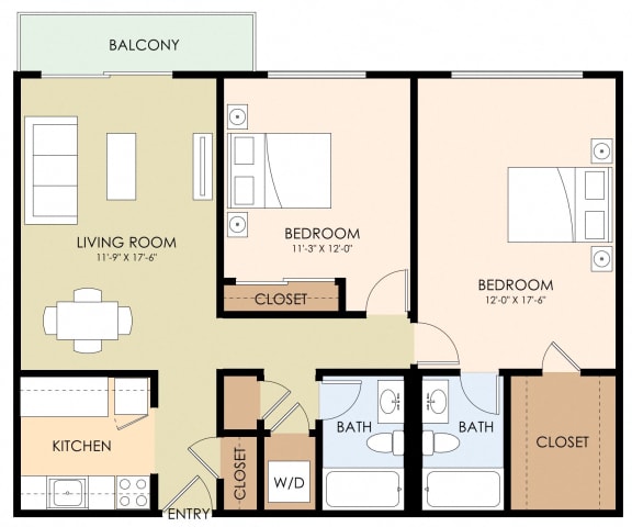 Two Bed Two Bath Floor Plan at Stone Creek, Redwood City