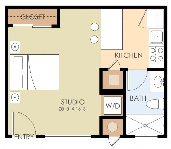 Studio Floor Plan 325 Sq.Ft. at Los Altos Court, Los Altos, CA, 94022