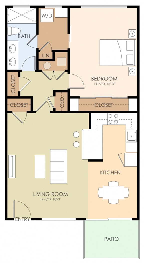 1 Bed 1 Bath Floor Plan 800 to 850 Sq.Ft. at Los Altos Court, Los Altos, California