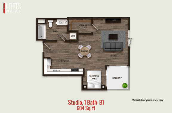 Floor Plan  Studio, 1 Bath B1