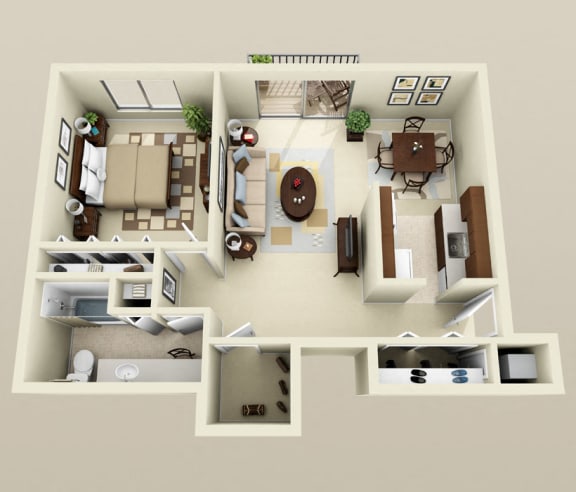 One Bedroom, 800 Sq. Ft Floorplan at  Drawbridge Apartments East, MI 48045