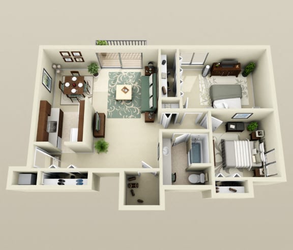 Two Bedroom, 900 Sq. Ft Floorplan at Drawbridge Apartments East at Harrison Township, Michigan