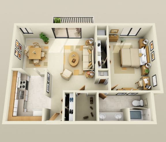 One Bedroom Floorplan at Franklin River Apartments, 28733 Franklin River Drive
