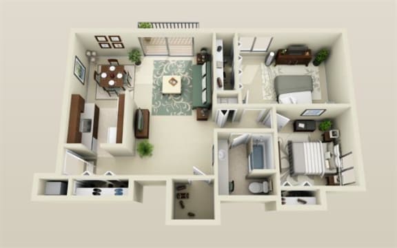 Two Bedroom Floorplan at Knottingham Apartments, Clinton Township, 48036
