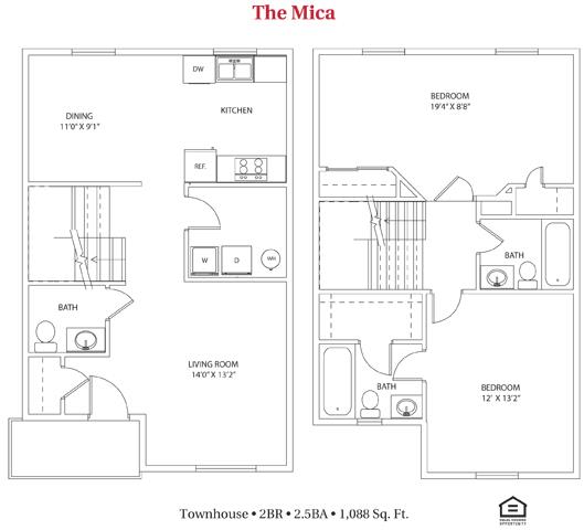 Floor Plan  2 bedroom 2.5 bathroom Floor plan at Bayberry Cove, Bellbrook, 45305