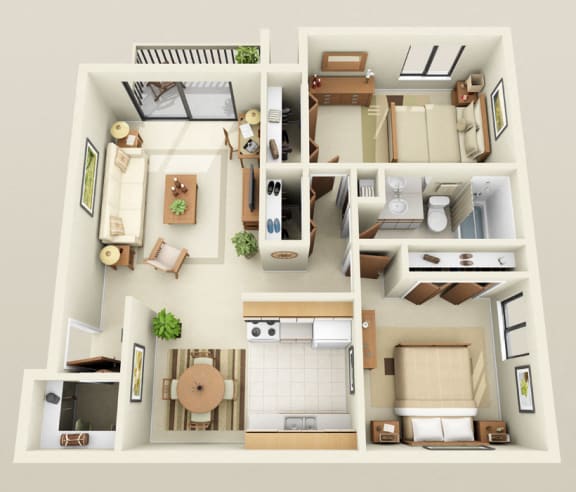 Two Bedrooms One Bath, 950 sq. ft. Floor Plan at Dover Hills Apartments in Kalamazoo, MI
