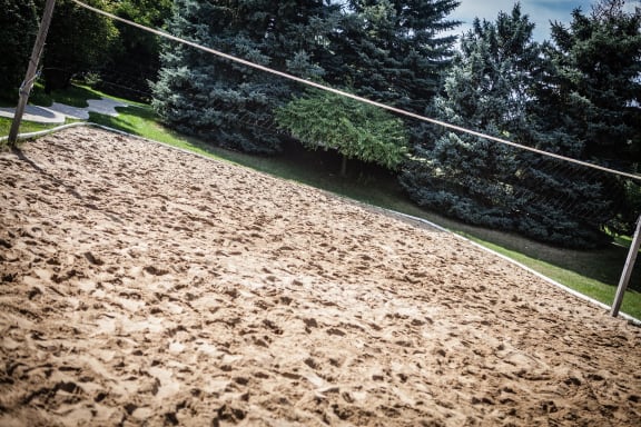 Sand Volleyball Court surrounded by trees at Dover Hills Apartments in Kalamazoo, MI