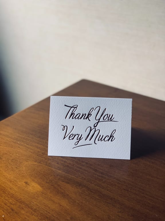 Thank you note at Legends at Rancho Belago, Moreno Valley
