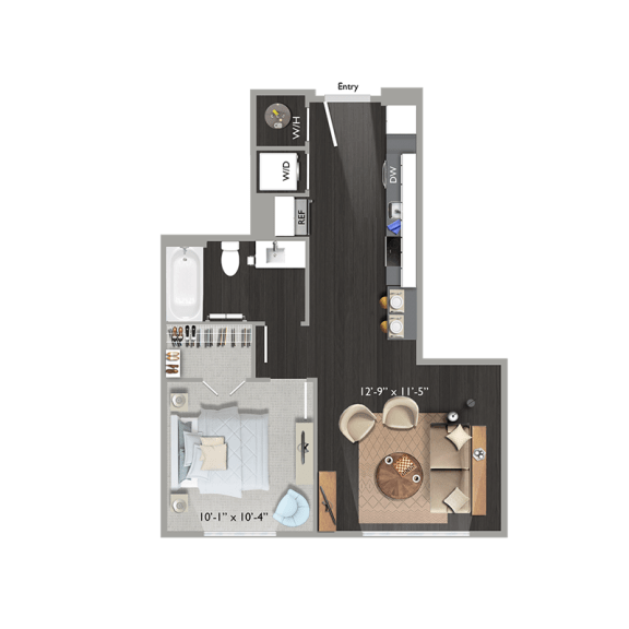 1 bed 1 bath A1 Floor Plan at The Edison at Union Market, Washington, 20002