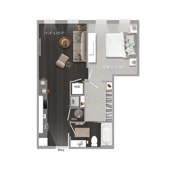 1 bed 1 bath A4 Floor Plan at The Edison at Union Market, Washington, Washington