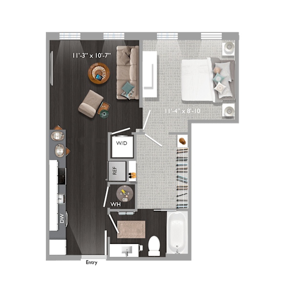 1 bed 1 bath A5 Floor Plan at The Edison at Union Market, Washington, DC, 20002