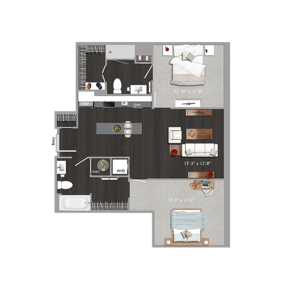 Floor Plan  2 bed 2 bath D1 Floor Plan at The Edison at Union Market, Washington, DC