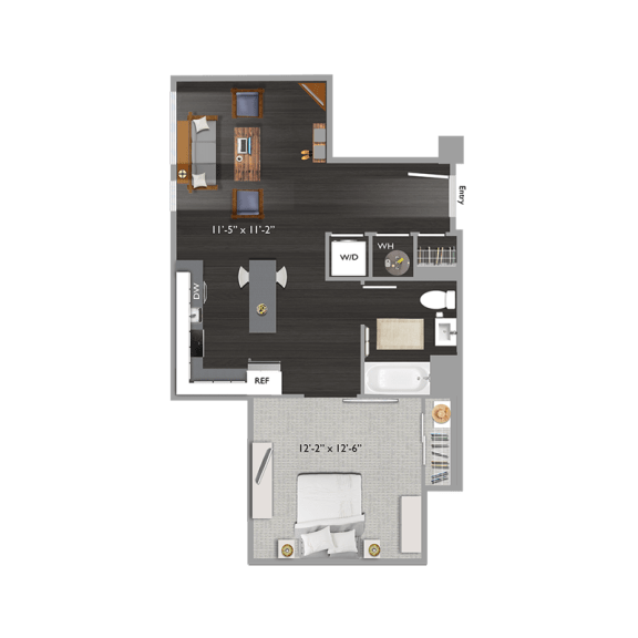 1 bed 1 bath S6 Floor Plan at The Edison at Union Market, Washington, DC, 20002